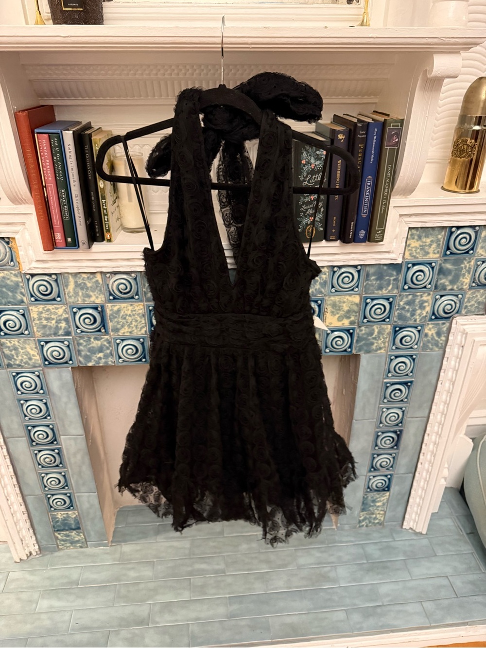 Black Halter Lace Mini Dress